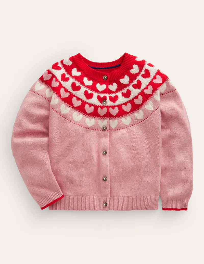 Pullover & Strickjacken | Boden Lustige Fair-Isle-Strickjacke-Mandelrosa Herzen MandelrosaHerzen