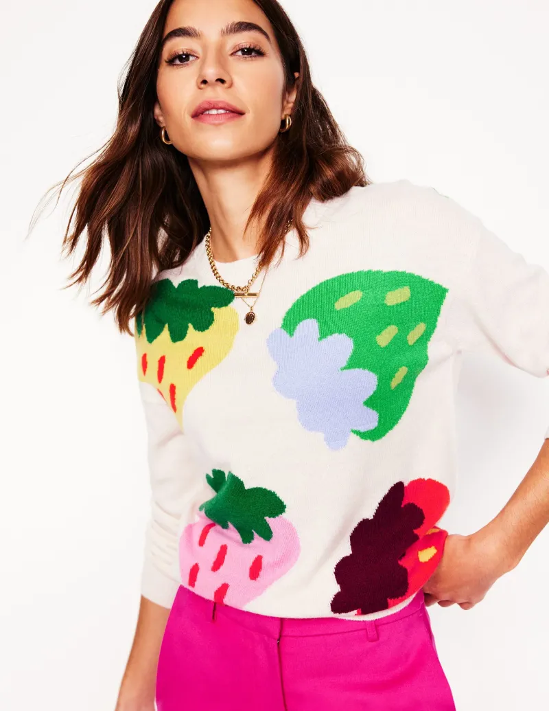 Pullover & Strickjacken | Boden Lydia Kaschmirpullover-Ecru, Erdbeeren Ecru,Erdbeeren