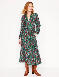Kleider & Jumpsuits | Midi | Boden Maeve Jersey-Midikleid mit Besatz-Sattes Smaragdgrün, Blütenpracht SattesSmaragdgrün,Blütenpracht