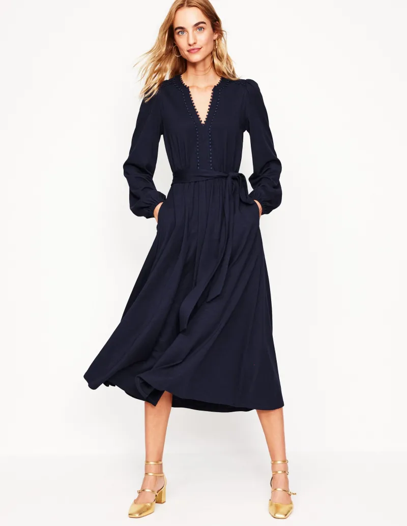 Kleider & Jumpsuits | Midi | Boden Maeve Jersey-Midikleid mit Besatz-Aqua Marine Marl AquaMarineMarl