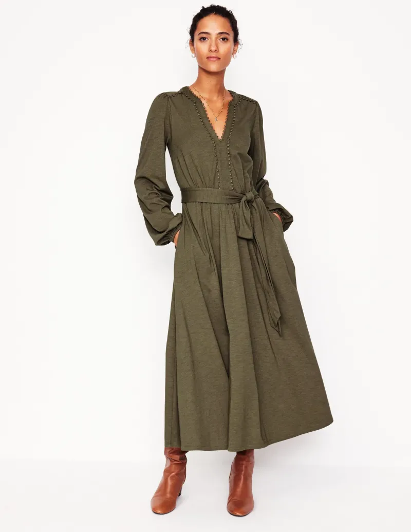 Kleider & Jumpsuits | Midi | Boden Maeve Jersey-Midikleid mit Besatz-Blasses Khaki BlassesKhaki