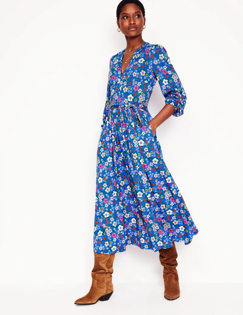 Kleider & Jumpsuits | Midi | Boden Maeve Jersey-Midikleid mit Besatz-Galerie-Blau, Blütenpracht Galerie-Blau,Blütenpracht