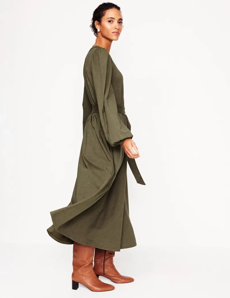 Kleider & Jumpsuits | Midi | Boden Maeve Jersey-Midikleid mit Besatz-Blasses Khaki BlassesKhaki