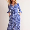 Kleider & Jumpsuits | Kleider In Petite | Boden Marcia Midi-Hemdblusenkleid aus Jersey-Saphirblau, Motiv Falling Geo Saphirblau,MotivFallingGeo