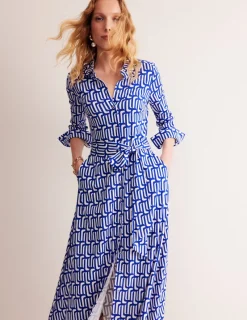 Kleider & Jumpsuits | Kleider In Petite | Boden Marcia Midi-Hemdblusenkleid aus Jersey-Saphirblau, Motiv Falling Geo Saphirblau,MotivFallingGeo