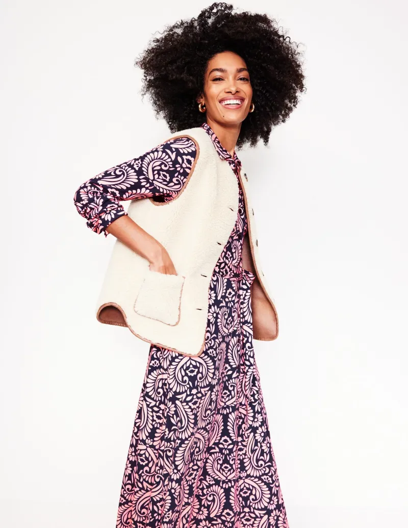 Kleider & Jumpsuits | Kleider In Petite | Boden Marcia Midi-Hemdblusenkleid aus Jersey-Milchshake, Dekorative Blumen Milchshake,DekorativeBlumen