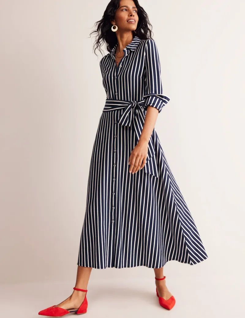 Kleider & Jumpsuits | Kleider In Petite | Boden Marcia Midi-Hemdblusenkleid aus Jersey-Marineblau, Naturweiß Streifen Marineblau,NaturweißStreifen