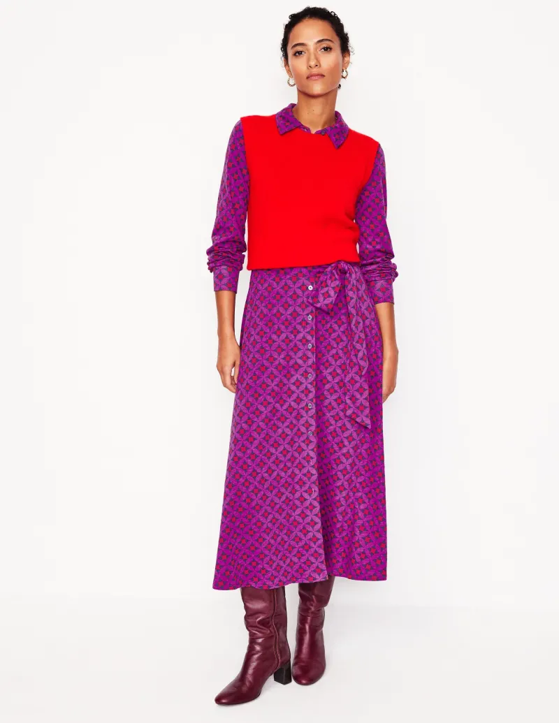 Kleider & Jumpsuits | Kleider In Petite | Boden Marcia Midi-Hemdblusenkleid aus Jersey-Königliches Purpur, Motiv Diamond Terrace KöniglichesPurpur,MotivDiamondTerrace