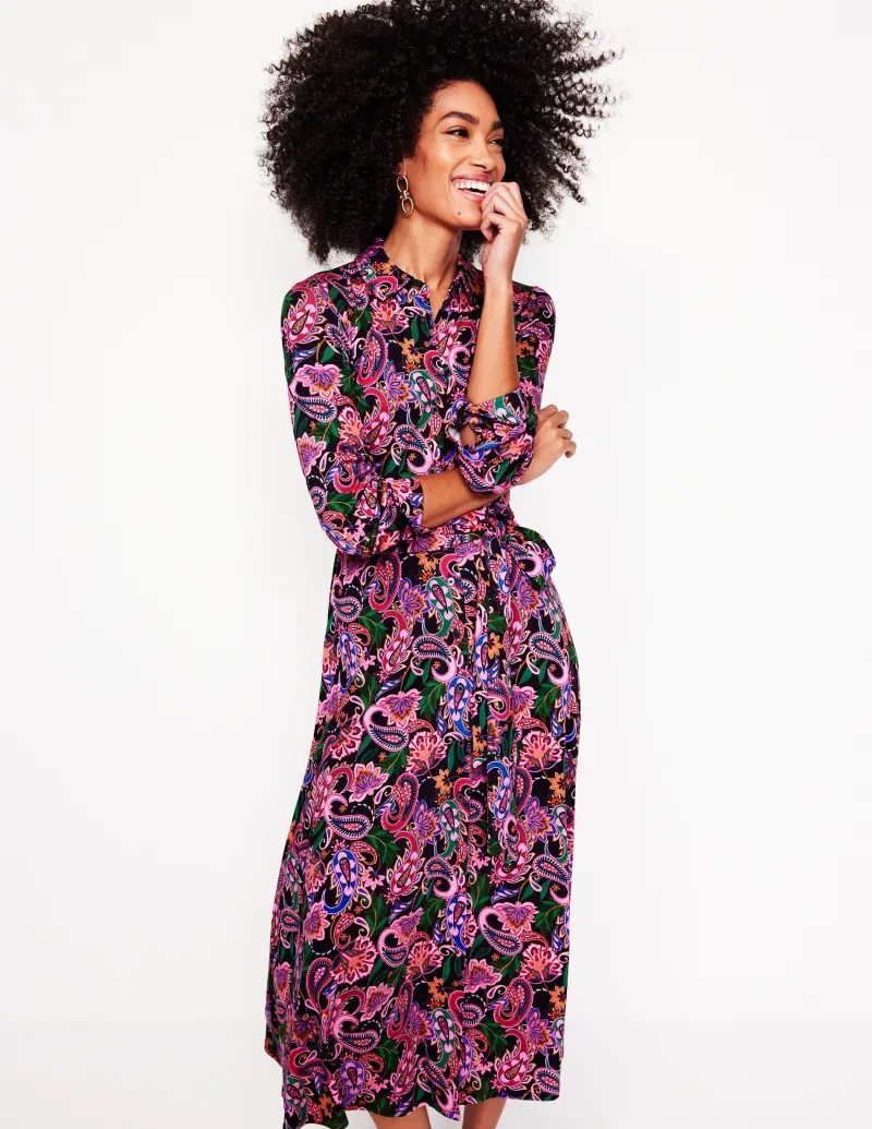 Kleider & Jumpsuits | Kleider In Petite | Boden Marcia Midi-Hemdblusenkleid aus Jersey-Bunt, Botanisches Paisleymuster Bunt,BotanischesPaisleymuster