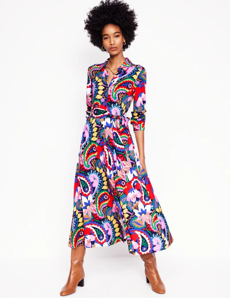 Kleider & Jumpsuits | Kleider In Petite | Boden Marcia Midi-Hemdblusenkleid aus Jersey-Bunt, Botanik-Paisley Bunt,Botanik-Paisley