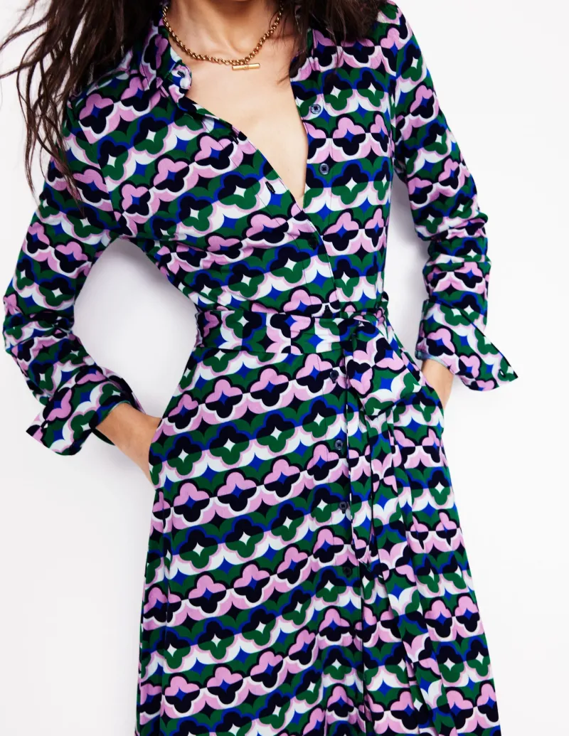 Kleider & Jumpsuits | Kleider In Petite | Boden Marcia Midi-Hemdblusenkleid aus Jersey-Smaragdgrün, Glücksklee Smaragdgrün,Glücksklee