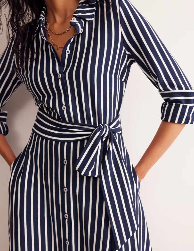 Kleider & Jumpsuits | Kleider In Petite | Boden Marcia Midi-Hemdblusenkleid aus Jersey-Marineblau, Naturweiß Streifen Marineblau,NaturweißStreifen
