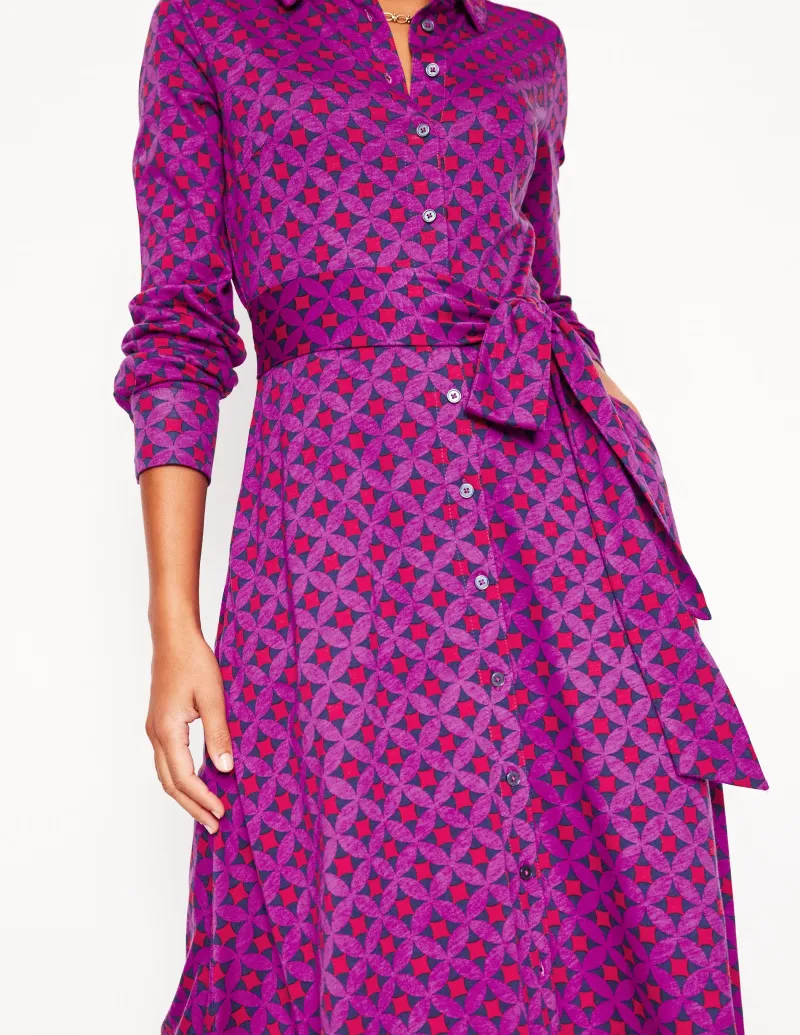 Kleider & Jumpsuits | Kleider In Petite | Boden Marcia Midi-Hemdblusenkleid aus Jersey-Königliches Purpur, Motiv Diamond Terrace KöniglichesPurpur,MotivDiamondTerrace