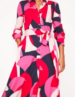 Kleider & Jumpsuits | Kleider In Petite | Boden Marcia Midi-Hemdblusenkleid aus Jersey-Mohnblumenrot, Motiv Geometric Shuffle Mohnblumenrot,MotivGeometricShuffle