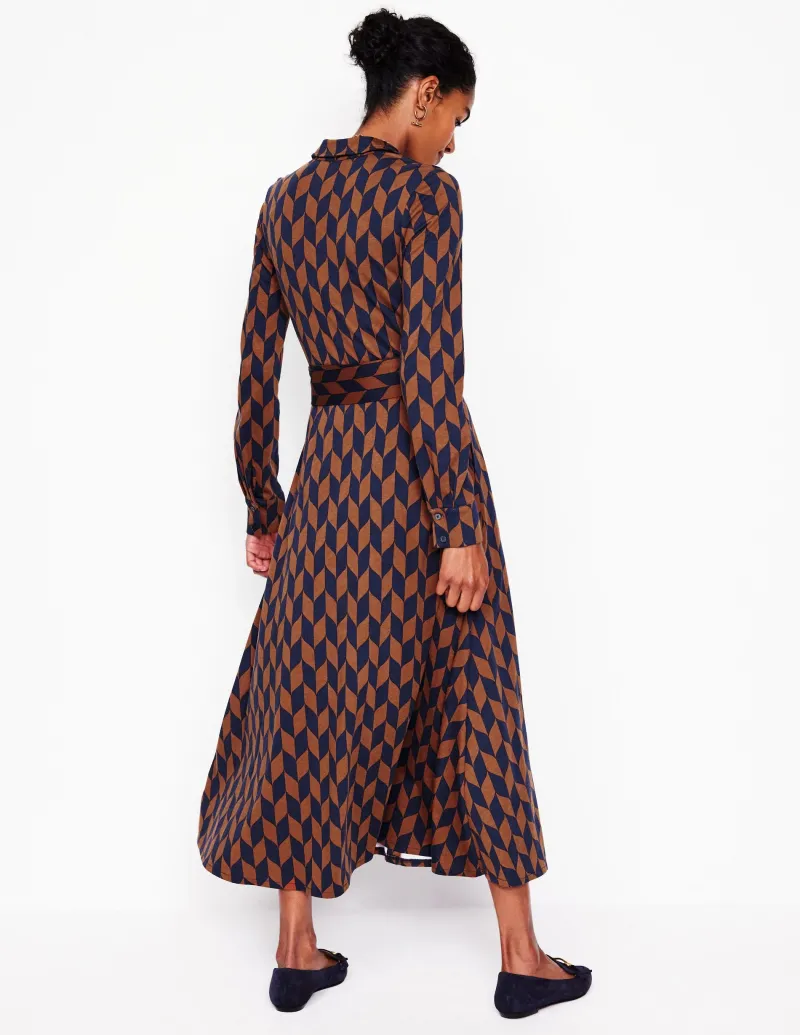 Kleider & Jumpsuits | Kleider In Petite | Boden Marcia Midi-Hemdblusenkleid aus Jersey-Cognak, Motiv Chevron-Swirl Cognak,MotivChevron-Swirl