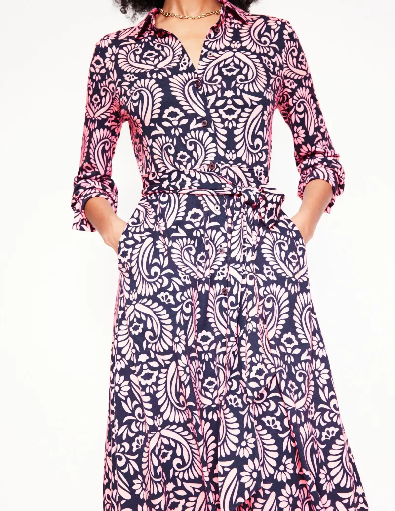 Kleider & Jumpsuits | Kleider In Petite | Boden Marcia Midi-Hemdblusenkleid aus Jersey-Milchshake, Dekorative Blumen Milchshake,DekorativeBlumen