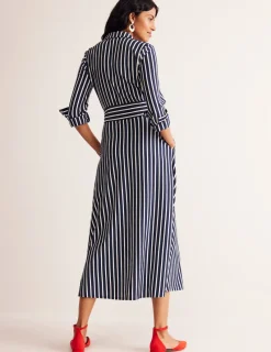 Kleider & Jumpsuits | Kleider In Petite | Boden Marcia Midi-Hemdblusenkleid aus Jersey-Marineblau, Naturweiß Streifen Marineblau,NaturweißStreifen