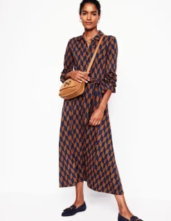 Kleider & Jumpsuits | Kleider In Petite | Boden Marcia Midi-Hemdblusenkleid aus Jersey-Cognak, Motiv Chevron-Swirl Cognak,MotivChevron-Swirl