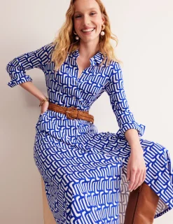 Kleider & Jumpsuits | Kleider In Petite | Boden Marcia Midi-Hemdblusenkleid aus Jersey-Saphirblau, Motiv Falling Geo Saphirblau,MotivFallingGeo