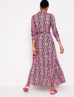 Kleider & Jumpsuits | Kleider In Petite | Boden Marcia Midi-Hemdblusenkleid aus Jersey-Festliches Rosa, Blattstempel FestlichesRosa,Blattstempel