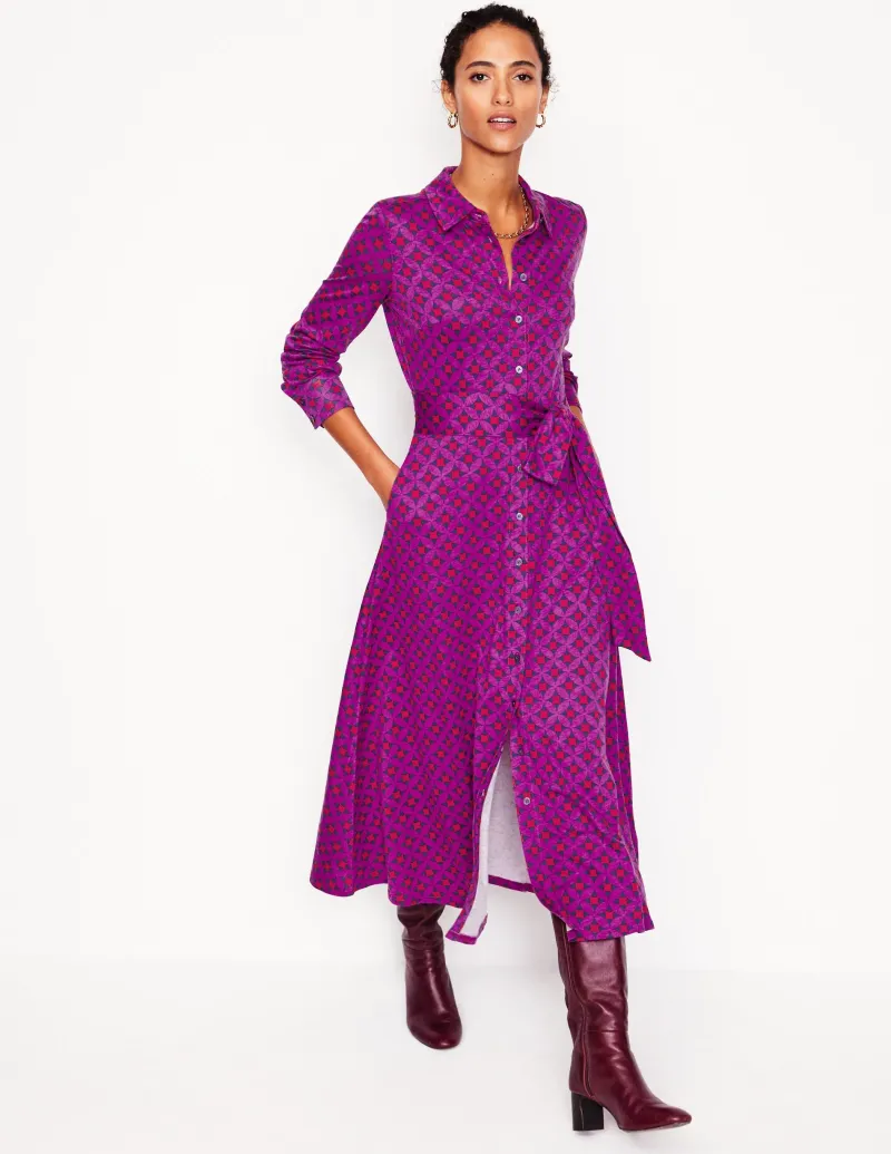 Kleider & Jumpsuits | Kleider In Petite | Boden Marcia Midi-Hemdblusenkleid aus Jersey-Königliches Purpur, Motiv Diamond Terrace KöniglichesPurpur,MotivDiamondTerrace