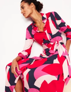 Kleider & Jumpsuits | Kleider In Petite | Boden Marcia Midi-Hemdblusenkleid aus Jersey-Mohnblumenrot, Motiv Geometric Shuffle Mohnblumenrot,MotivGeometricShuffle