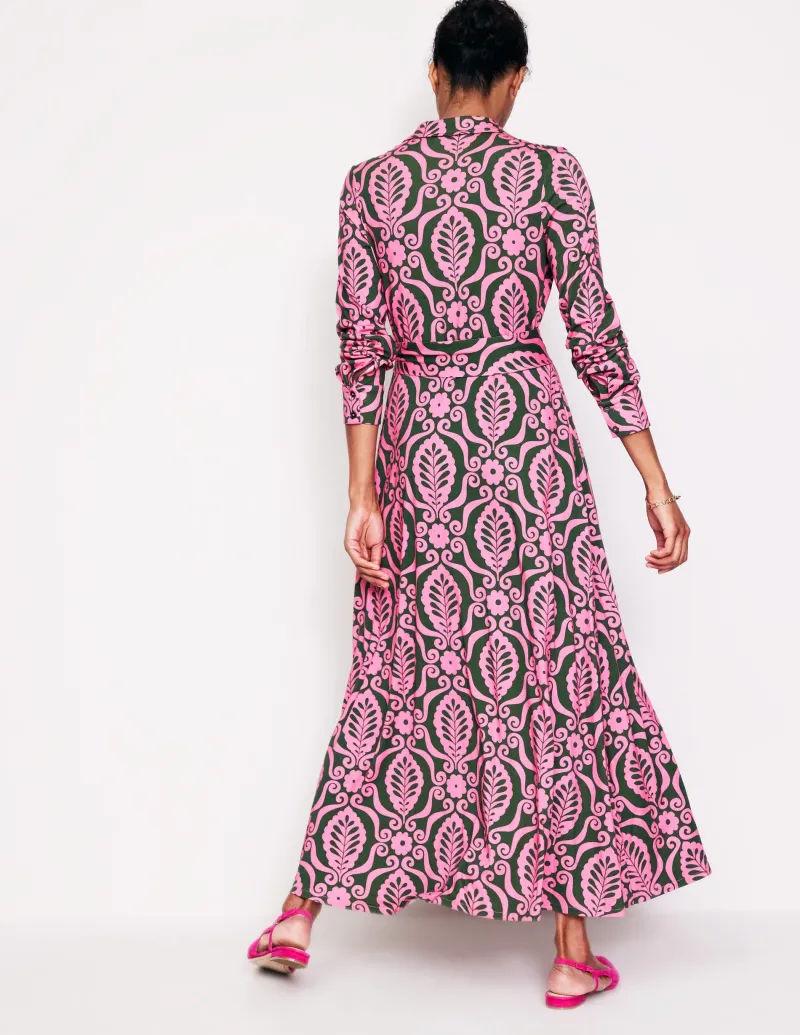 Kleider & Jumpsuits | Kleider In Petite | Boden Marcia Midi-Hemdblusenkleid aus Jersey-Festliches Rosa, Blattstempel FestlichesRosa,Blattstempel