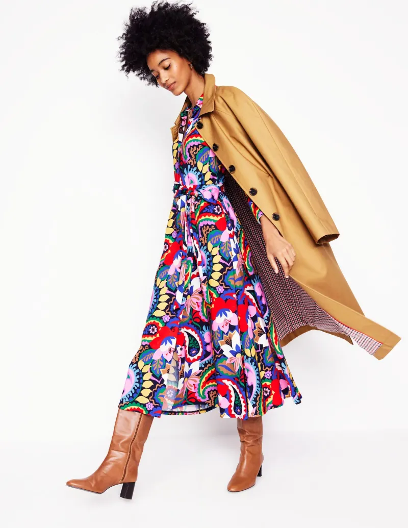 Kleider & Jumpsuits | Kleider In Petite | Boden Marcia Midi-Hemdblusenkleid aus Jersey-Bunt, Botanik-Paisley Bunt,Botanik-Paisley