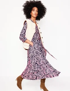 Kleider & Jumpsuits | Kleider In Petite | Boden Marcia Midi-Hemdblusenkleid aus Jersey-Milchshake, Dekorative Blumen Milchshake,DekorativeBlumen