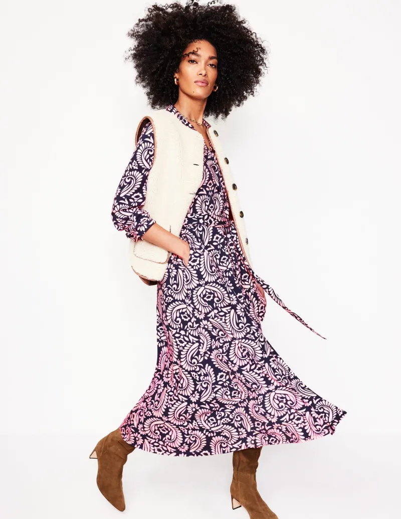 Kleider & Jumpsuits | Kleider In Petite | Boden Marcia Midi-Hemdblusenkleid aus Jersey-Milchshake, Dekorative Blumen Milchshake,DekorativeBlumen