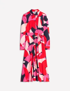 Kleider & Jumpsuits | Kleider In Petite | Boden Marcia Midi-Hemdblusenkleid aus Jersey-Mohnblumenrot, Motiv Geometric Shuffle Mohnblumenrot,MotivGeometricShuffle