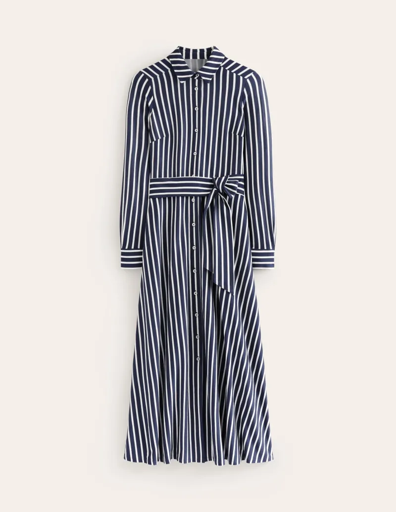 Kleider & Jumpsuits | Kleider In Petite | Boden Marcia Midi-Hemdblusenkleid aus Jersey-Marineblau, Naturweiß Streifen Marineblau,NaturweißStreifen