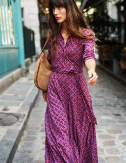 Kleider & Jumpsuits | Kleider In Petite | Boden Marcia Midi-Hemdblusenkleid aus Jersey-Königliches Purpur, Motiv Diamond Terrace KöniglichesPurpur,MotivDiamondTerrace