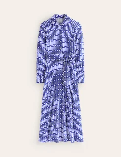 Kleider & Jumpsuits | Kleider In Petite | Boden Marcia Midi-Hemdblusenkleid aus Jersey-Saphirblau, Motiv Falling Geo Saphirblau,MotivFallingGeo