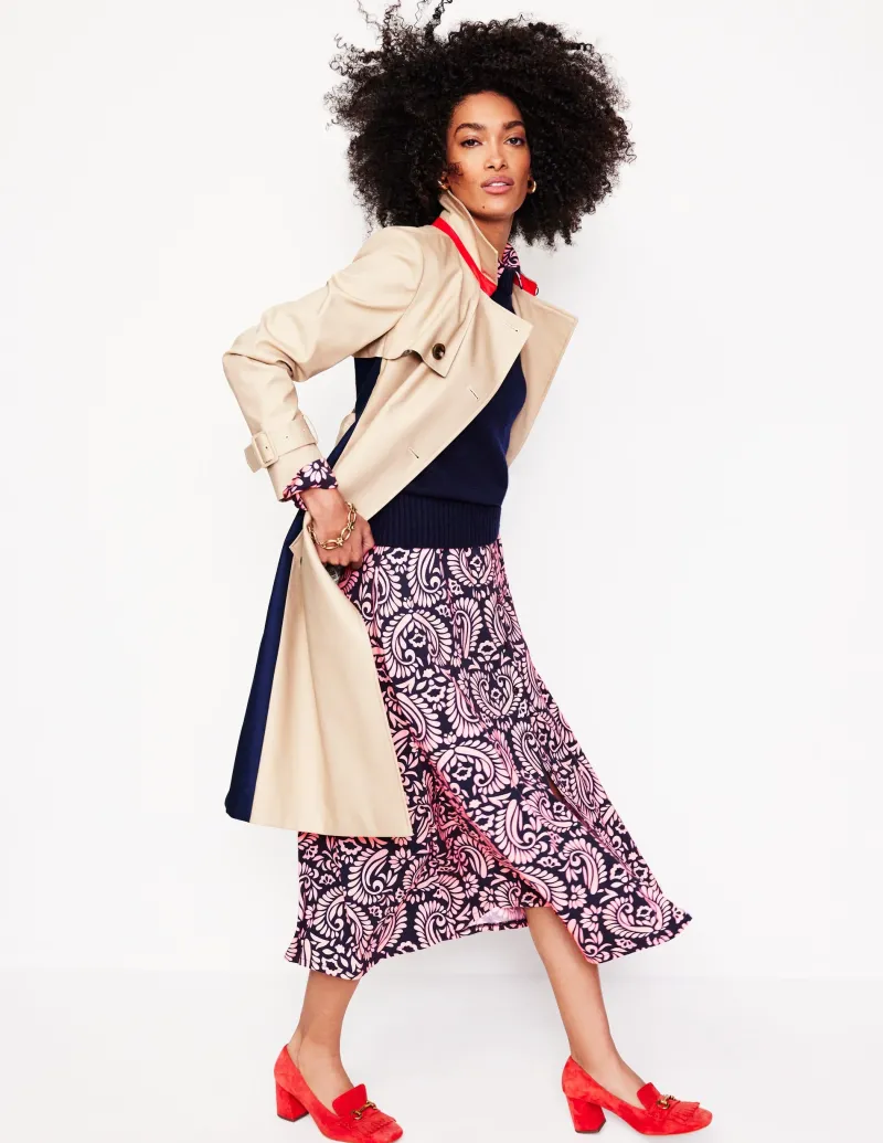 Kleider & Jumpsuits | Kleider In Petite | Boden Marcia Midi-Hemdblusenkleid aus Jersey-Milchshake, Dekorative Blumen Milchshake,DekorativeBlumen