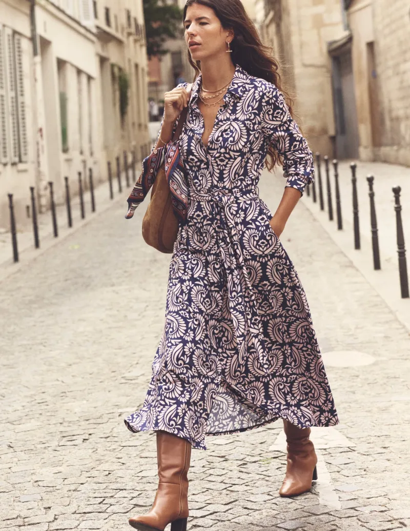 Kleider & Jumpsuits | Kleider In Petite | Boden Marcia Midi-Hemdblusenkleid aus Jersey-Milchshake, Dekorative Blumen Milchshake,DekorativeBlumen
