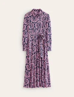 Kleider & Jumpsuits | Kleider In Petite | Boden Marcia Midi-Hemdblusenkleid aus Jersey-Milchshake, Dekorative Blumen Milchshake,DekorativeBlumen
