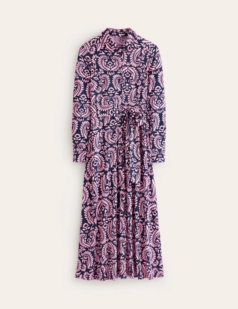 Kleider & Jumpsuits | Kleider In Petite | Boden Marcia Midi-Hemdblusenkleid aus Jersey-Milchshake, Dekorative Blumen Milchshake,DekorativeBlumen