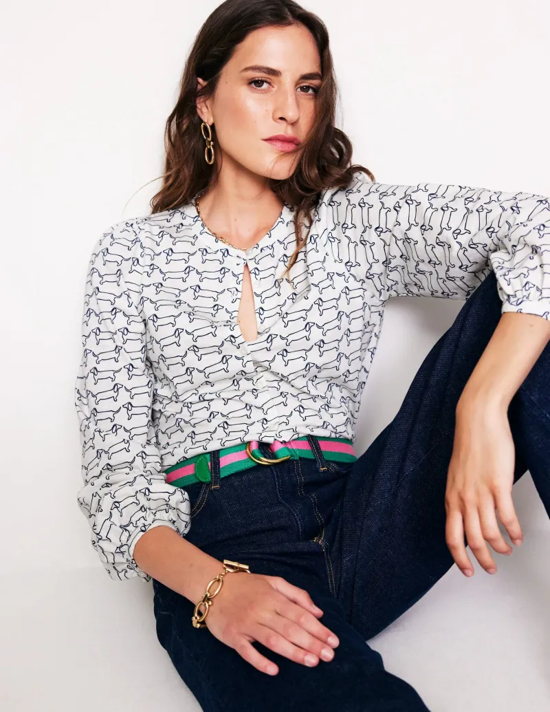 Oberteile | T-shirts & Tops | Boden Marina Jersey-Hemd-Naturweiß, Dackel Naturweiß,Dackel