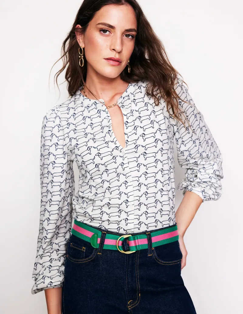 Oberteile | T-shirts & Tops | Boden Marina Jersey-Hemd-Naturweiß, Dackel Naturweiß,Dackel
