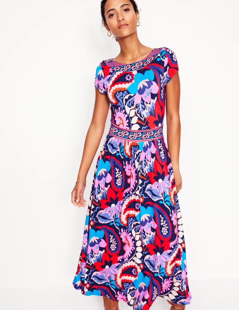 Kleider & Jumpsuits | Midi | Boden Melanie Jersey-Midikleid-Französisches Marineblau, botanisches Paisleymuster FranzösischesMarineblau,botanischesPaisleymuster