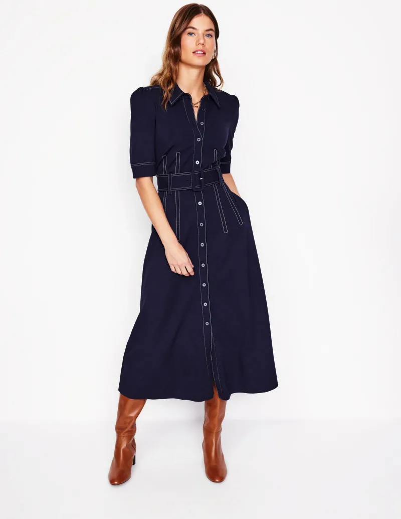 Kleider & Jumpsuits | Midi | Boden Modisches Ponte-Hemdblusenkleid- Marineblaue