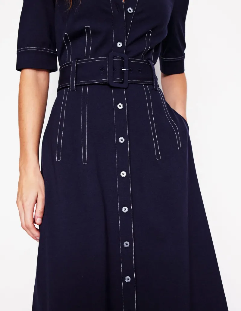 Kleider & Jumpsuits | Midi | Boden Modisches Ponte-Hemdblusenkleid- Marineblaue