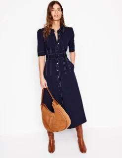 Kleider & Jumpsuits | Midi | Boden Modisches Ponte-Hemdblusenkleid- Marineblaue
