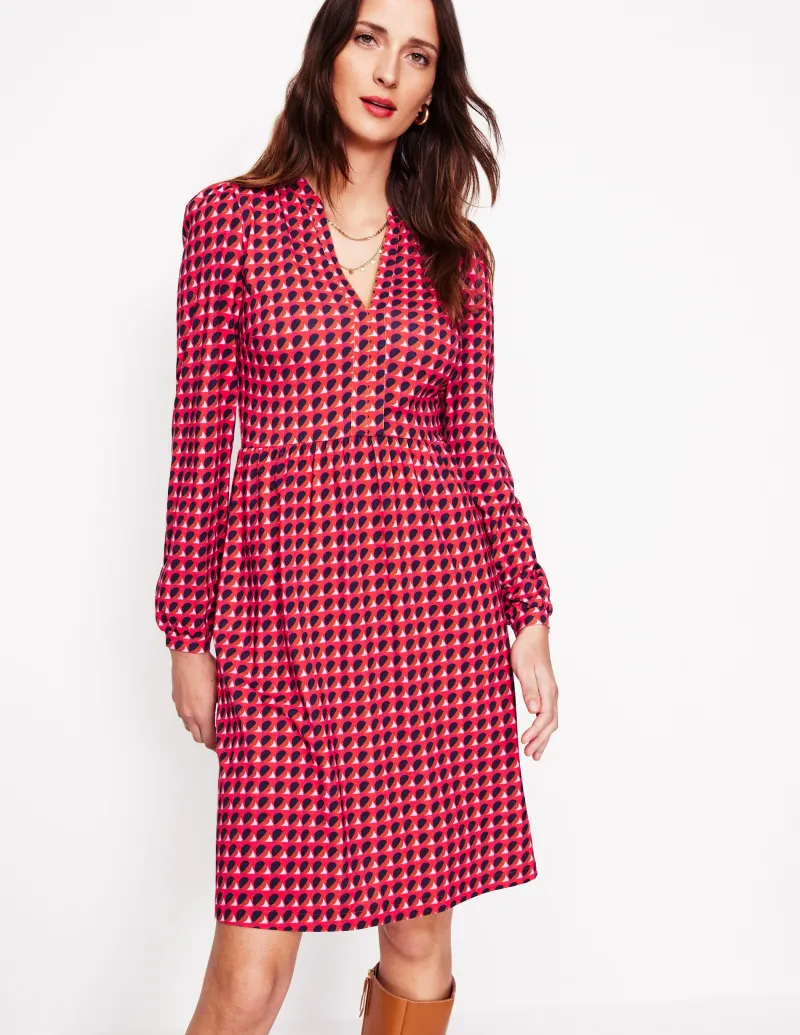 Kleider & Jumpsuits | Kleider In Petite | Boden Naomi Lockeres Jersey-Kleid-Rouge-Rot, Motiv Sphere Geo Rouge-Rot,MotivSphereGeo