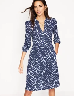 Kleider & Jumpsuits | Kleider In Petite | Boden Naomi Lockeres Jersey-Kleid-Französisches Marineblau, Abstrakte Punkte FranzösischesMarineblau,AbstraktePunkte