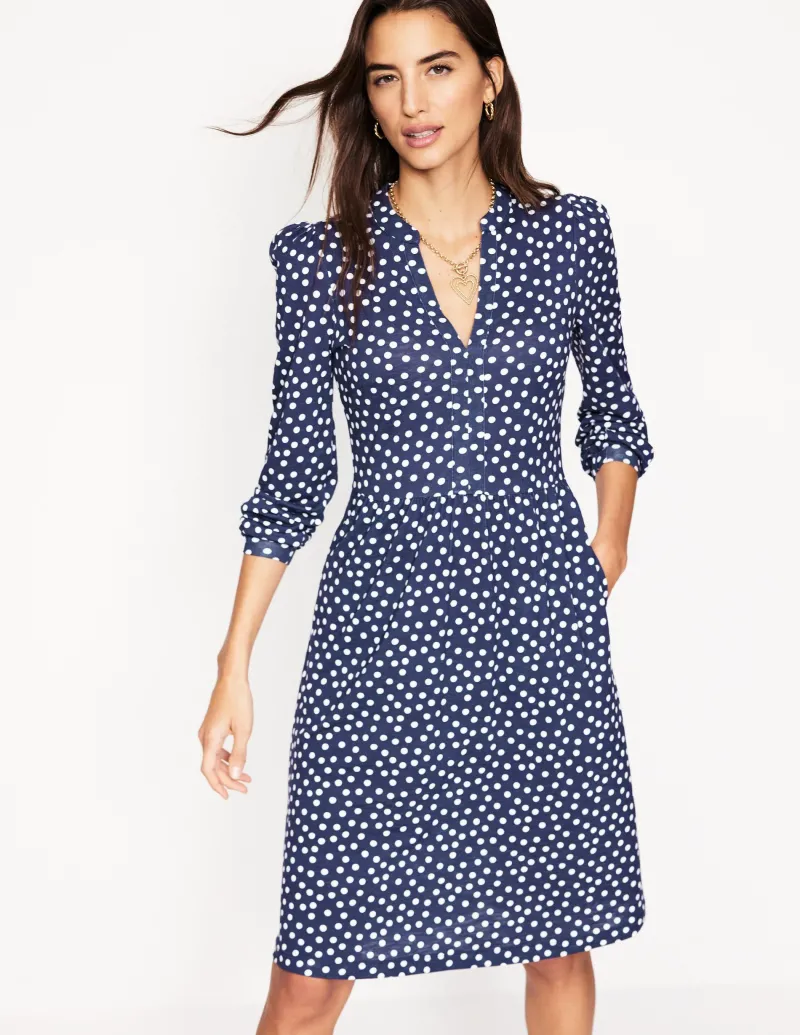 Kleider & Jumpsuits | Kleider In Petite | Boden Naomi Lockeres Jersey-Kleid-Französisches Marineblau, Abstrakte Punkte FranzösischesMarineblau,AbstraktePunkte