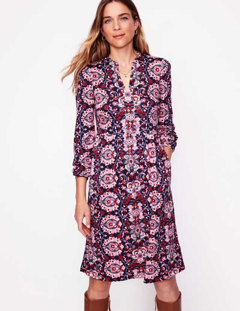 Kleider & Jumpsuits | Kleider In Petite | Boden Naomi Lockeres Jersey-Kleid-Altrosa, Motiv Bloom Trellis Altrosa,MotivBloomTrellis