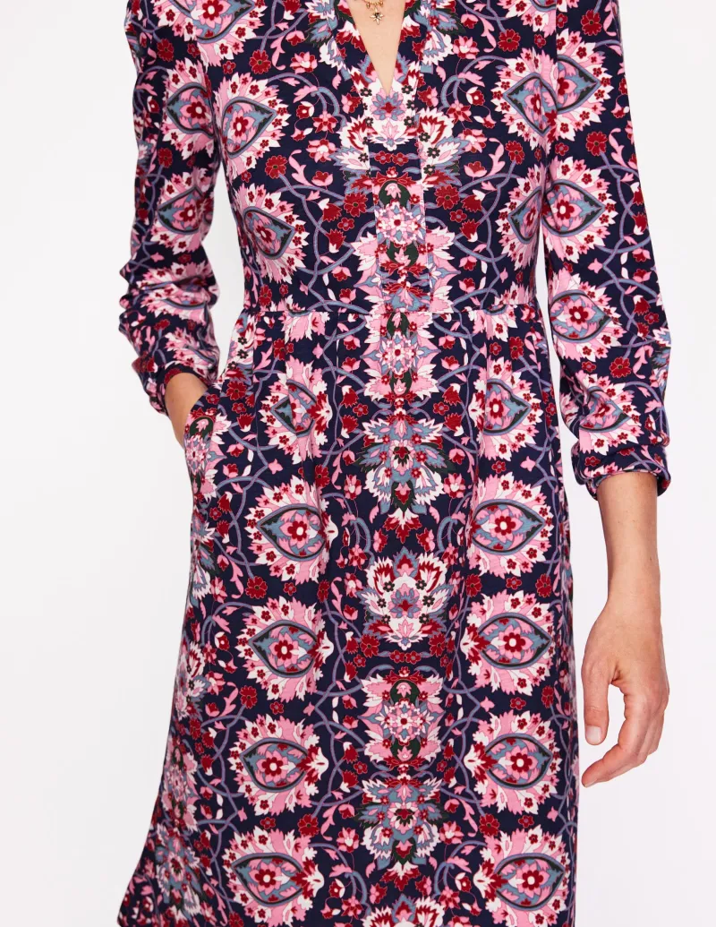 Kleider & Jumpsuits | Kleider In Petite | Boden Naomi Lockeres Jersey-Kleid-Altrosa, Motiv Bloom Trellis Altrosa,MotivBloomTrellis