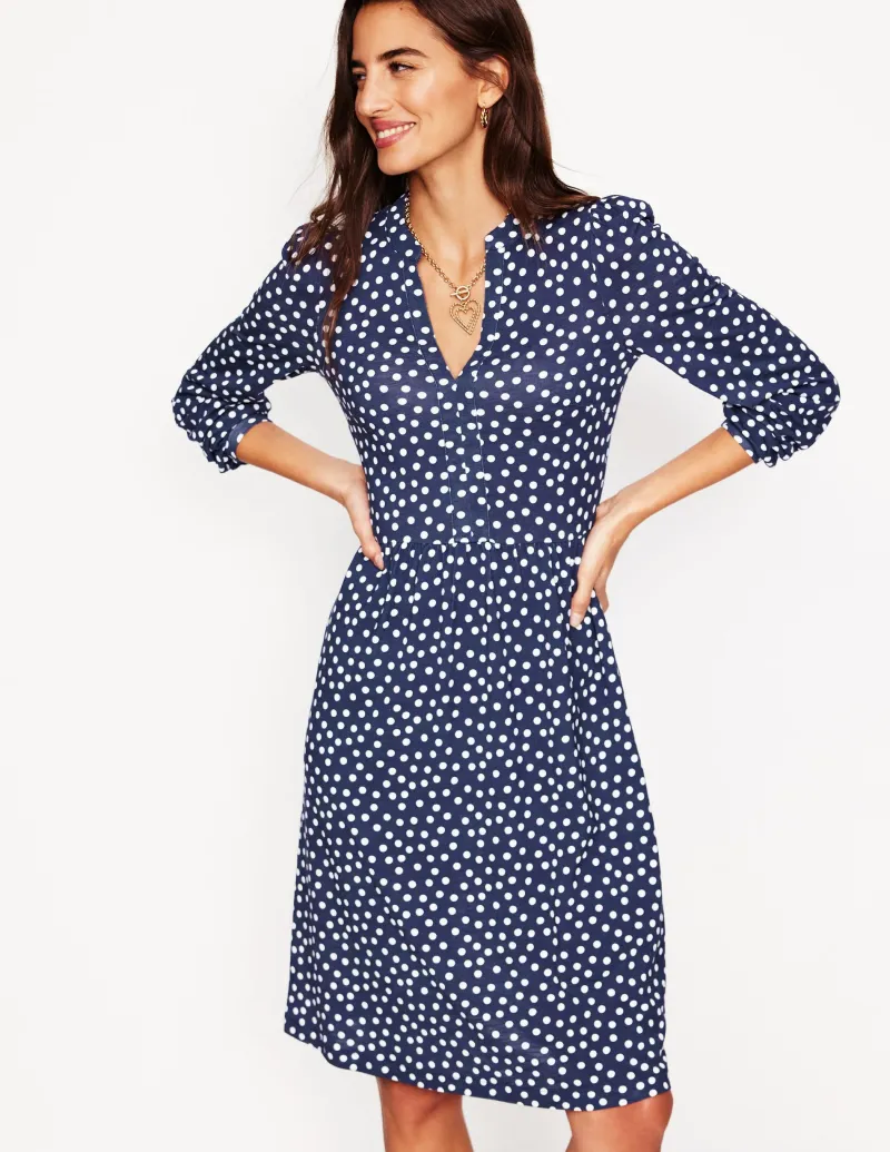 Kleider & Jumpsuits | Kleider In Petite | Boden Naomi Lockeres Jersey-Kleid-Französisches Marineblau, Abstrakte Punkte FranzösischesMarineblau,AbstraktePunkte